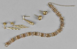 A Collection of 9ct Gold to Comprise Bracelet (AF) and Earrings