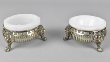 A Pair of Silver Plated Salts with Unrelated Opaque Glass Bowls