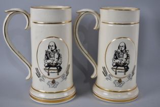 A Pair of Prinknash Pottery Steins Decorated with Shakespeare, 28cms High