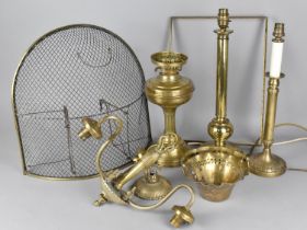 A Collection of Various Brasswares to Comprise Lamp Bases, Fire Guard etc
