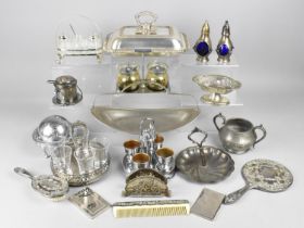 A Collection of Metalwares to Comprise Entree Dish, Cruets, Dressing Table Set etc