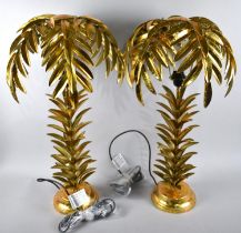 A Pair of Modern Gilt Sprayed Large Palm Tree Table Lamps, 73cms High