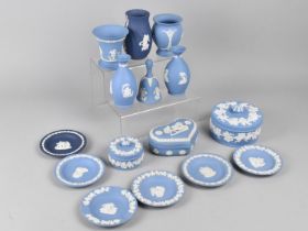 A Collection of Wedgwood Jasperware to Comprise Vases, Dishes, Lidded Boxes etc