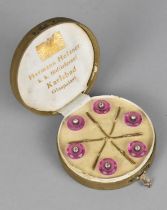 A Cased Set of Six Pink Glass and White Stone Studs in Fitted Case for Hermann Holzner, Karlsbad