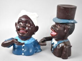 A Pair of Reproduction American Cold Painted Cast Metal Novelty Childrens Money Banks