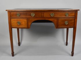 A Reproduction Bow Fronted Mahogany Writing Desk, Tooled Leather Writing Surface, Tow Long and Two