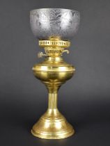 A Mid 20th Century Brass Oil Lamp with Glass Bowl Shade, 41cms High