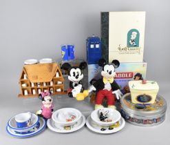 A Collection of Various Disney Items to Comprise Trivia and Scrabble Game, Thimbles, Beakers, Mugs