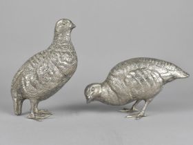 A Pair of Italian Silver Plated Studies of Quail, 16.5cms High