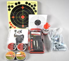 A Collection of Various CO2 Cylinders, .177 Airgun Pellets, Cleaning Sets, Targets, BBs Etc