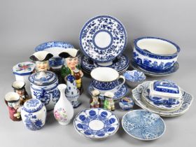 A Collection of Various Ceramics to Comprise Blue and White, Toby Jugs etc (Condition issues)