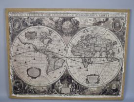 A Large Mounted but Unframed Map of The World on Hessian, 91x71cms