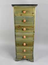 A Modern Stained Pine Chest of Seven Drawers, Reconstituted Marble Top, 46cms Wide and 127cms High