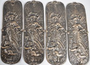 A Collection of Four Various Victorian Style Cast Metal Door Finger Plates, Classical Maiden and