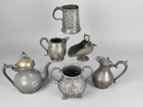 A Collection of Various Pewter to Comprise 19th Century Measuring Tankard with William IV Crown