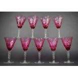 A Set of Nine Cranberry Cut Glass Wines