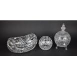 Three Pieces of Cut Glass to comprise Large Bowl, Globular Vase and a Lidded Pot