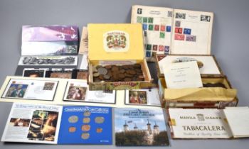 A Collection of Various British Coins, Coin Sets and Stamps Etc