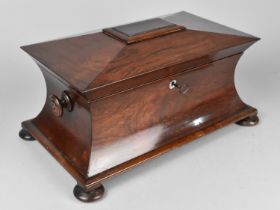 A Mid 19th Century Rosewood Two Division Tea Caddy of Sarcophagus Waisted Form with Turned Bun
