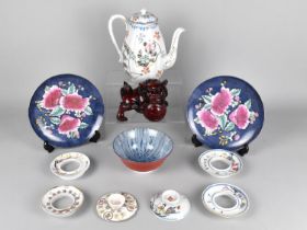 A Collection of Oriental Ceramics to Comprise Chinese Porcelain Stands and Covers, Japanese Teapot