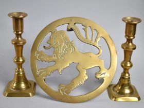 A Circular Brass Trivet with Scottish Lion Rampant Decoration together with a Pair of Late Victorian