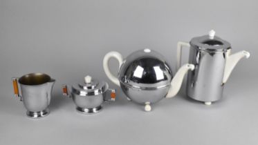 A Ceramic and Silver Plated Teapot and Hot water Pot Together with a Chromium plated Jug and Sugar