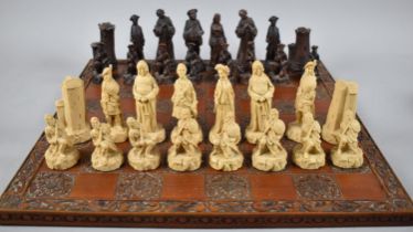 A Modern Cast Chess Set with Chess Board, 45cm Square