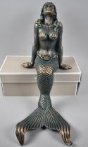 A Modern Cast Metal Green Patinated Study of a Seated Mermaid, 39cms High Plus VAT