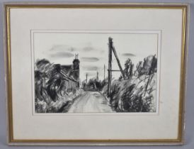 A Framed Charcoal Sketch of Rural Lane by Neil Carrell Born 1958, Welsh Artist, 34x23cms