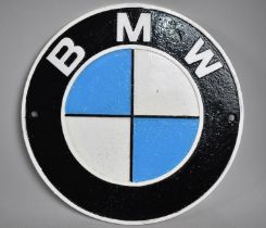 A Reproduction Cast Metal Cold Painted Circular Sign for BMW, 24cms Diameter Plus VAT