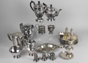 A Collection of Various Metalwares to Comprise Teapot, Coffee Pot, Dishes, Vases, Coasters Etc