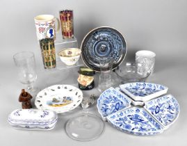 A Collection of Various Ceramics and Glassware to Comprise Onion Pattern Hors d'oeuvre Dishes,