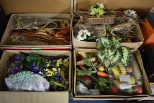 Four Boxes of Various Artificial Flowers, Fruit Etc