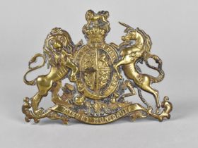 A 19th Century Pressed Brass Royal Coat of Arms, Perhaps from Safe or Similar, 13cms Wide