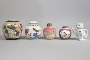 A Collection of Various Oriental Jars to Comprise Chinese Nanking Crackle Glazed Example Decorated