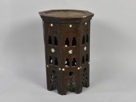 A Vintage Indian Mother of Pearl Inlaid Octagonal Stand with Islamic Decoration, 30cms Diameter