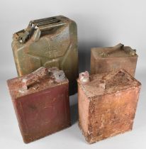 Three Vintage Shell Petrol Cans together with a Jerry Can, Weathered Condition