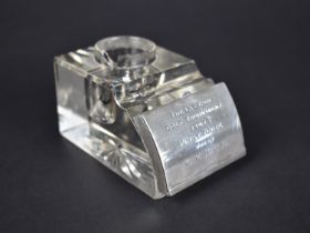 A Glass and Silver Presentation Inkwell by John Grinsell & Sons, the Hinged Flap Opening to Reveal