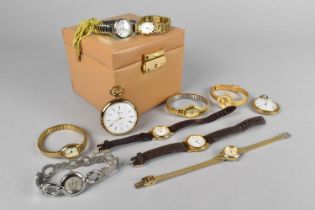 A Modern Jewellery Box Containing Collection of Ladies Wristwatches, Pocket Watches