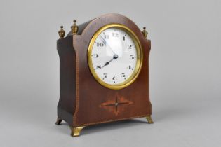 An Inlaid Edwardian Mahogany Mantel Clock with Ormolu Ogee Bracket Feet and Vase Finials, Movement