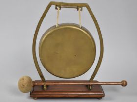 A Late 19th/Early 20th Century Brass Table Top Gong with Hammer, 25cms High