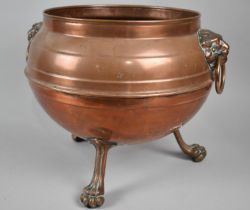 A Late 19th/Early 20th Century Copper Planter of Cauldron Form with Lion Mask Ring Handles and Three
