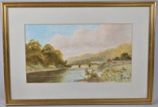 A Framed Watercolour Depicting Bridge Over River Signed V Gray, 37x20cms