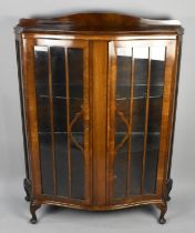 A Mid 20th Century Galleried Serpentine Front Display Cabinet with Two Inner Glass Shelves, 98cms