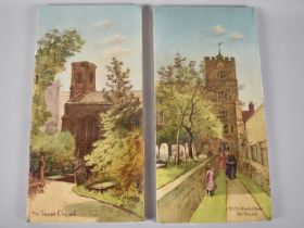 A Pair of Decorated Rectangular Tiles Depicting Church and Chapel, Each 30x15cms