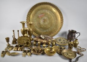 A Collection of Various Metalwares to Comprise Brass Items, Vases, Letter Rack, Charger Etc