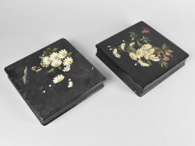 Two Early 20th Century Lacquered Boxes Decorated with Daisies and Insects, 19cms Square