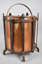 A Wrought Iron Circular Stand Containing Copper Coal Bucket, 36.5cms HIgh