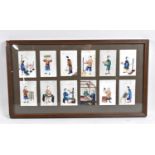 A Framed Collection of Twelve Chinese Pith Painting Depicting Various tradesmen, 48x27cms