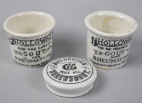 A Pair of Late 19th Century Pots for "Holloways Gout and Rheumatism" Ointment together with a